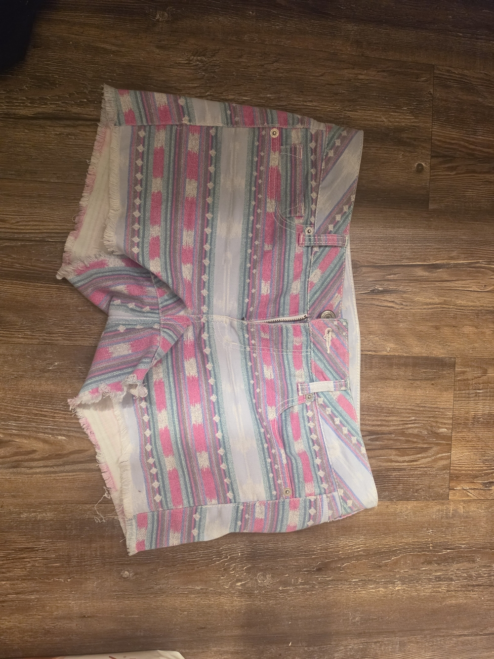 American Eagle Outfitters Striped Pink, Blue & Cream Jean Shorts